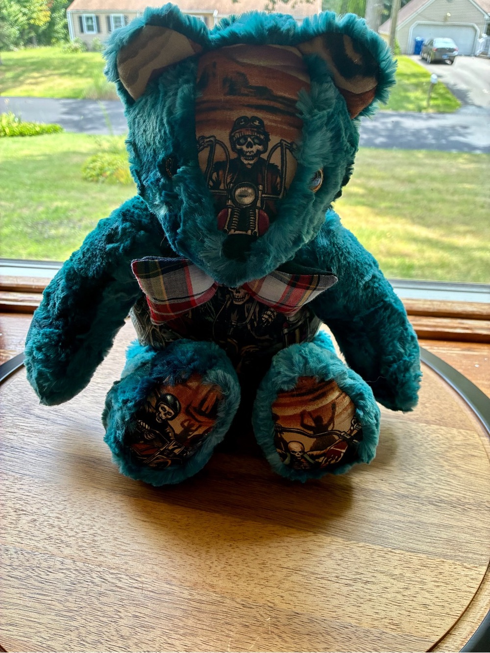 Handmade Biker / Motorcycle Skull Teddy Bear Teal plush